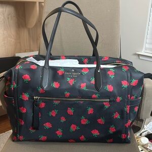 NWT - Kate spade Black Travel Tote with Red Rose Print